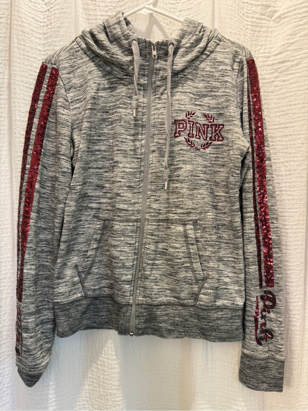 Victoria's Secret PINK Bling Sequin Full Zip Hoodie - Gray Marled - Size Medium